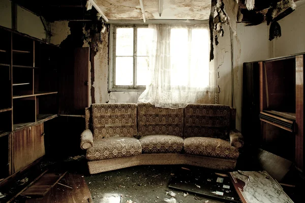 Living room after fire damage 